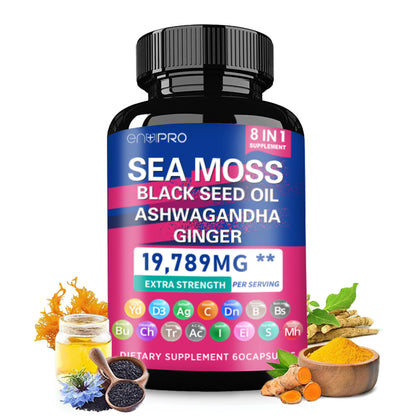 Sea Moss 8-in-1 Supplement with Black Seed Oil & More - 60 Capsules