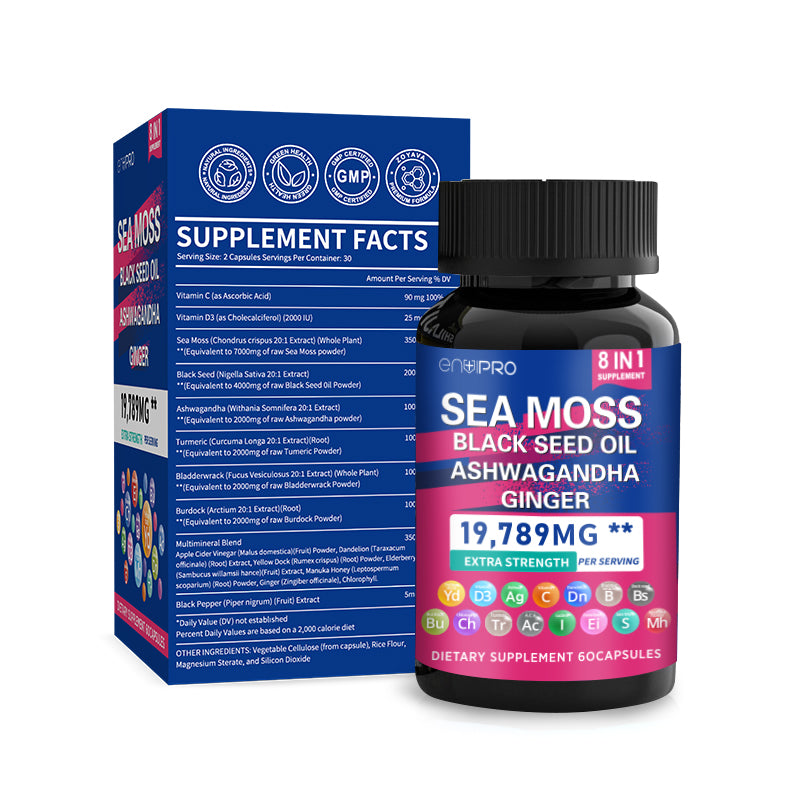 Sea Moss 8-in-1 Supplement with Black Seed Oil & More - 60 Capsules